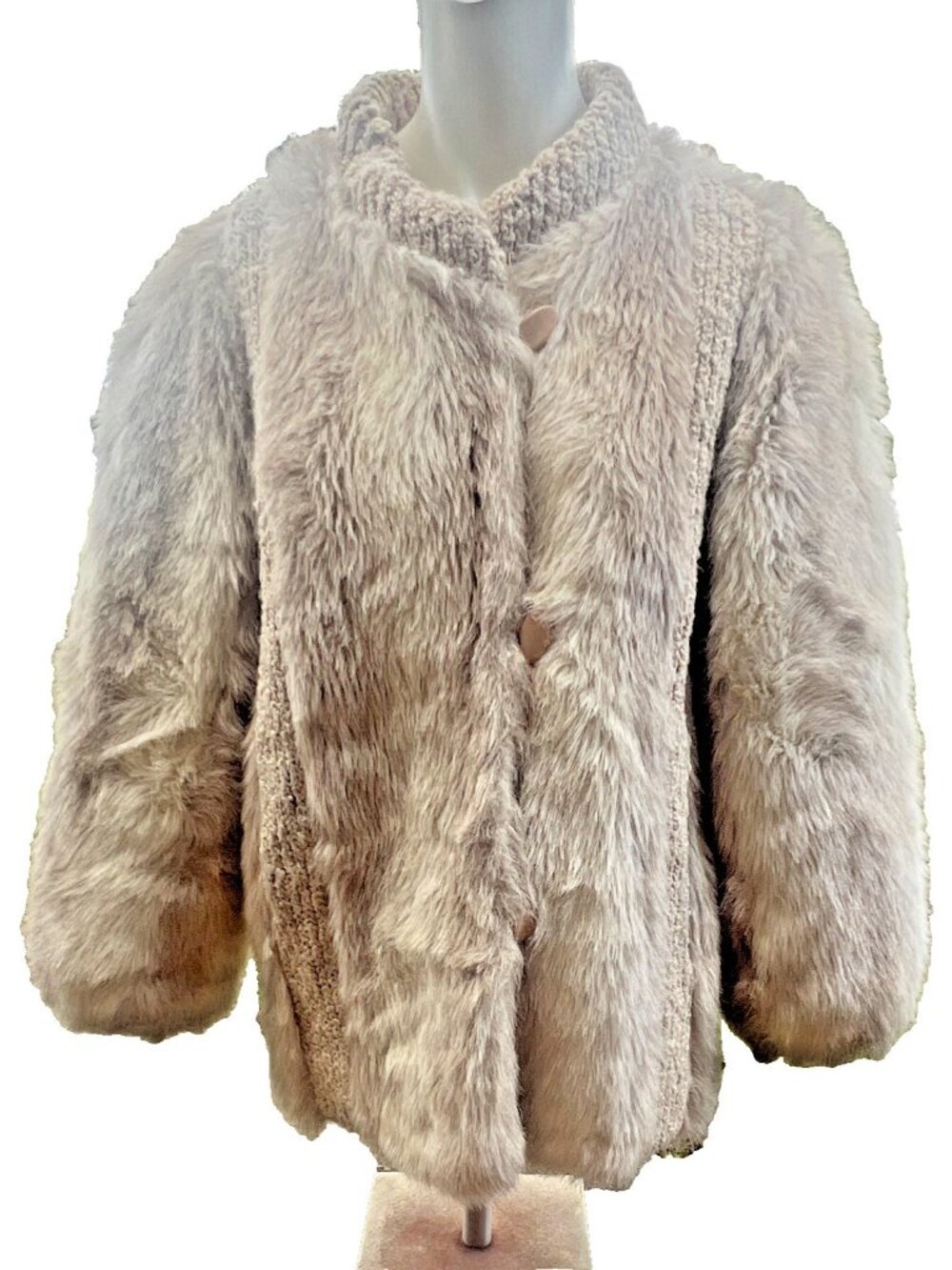 Vintage D’Esprit Womens 10 Cream Faux Fur & Knit Trim Coat MPN 3830